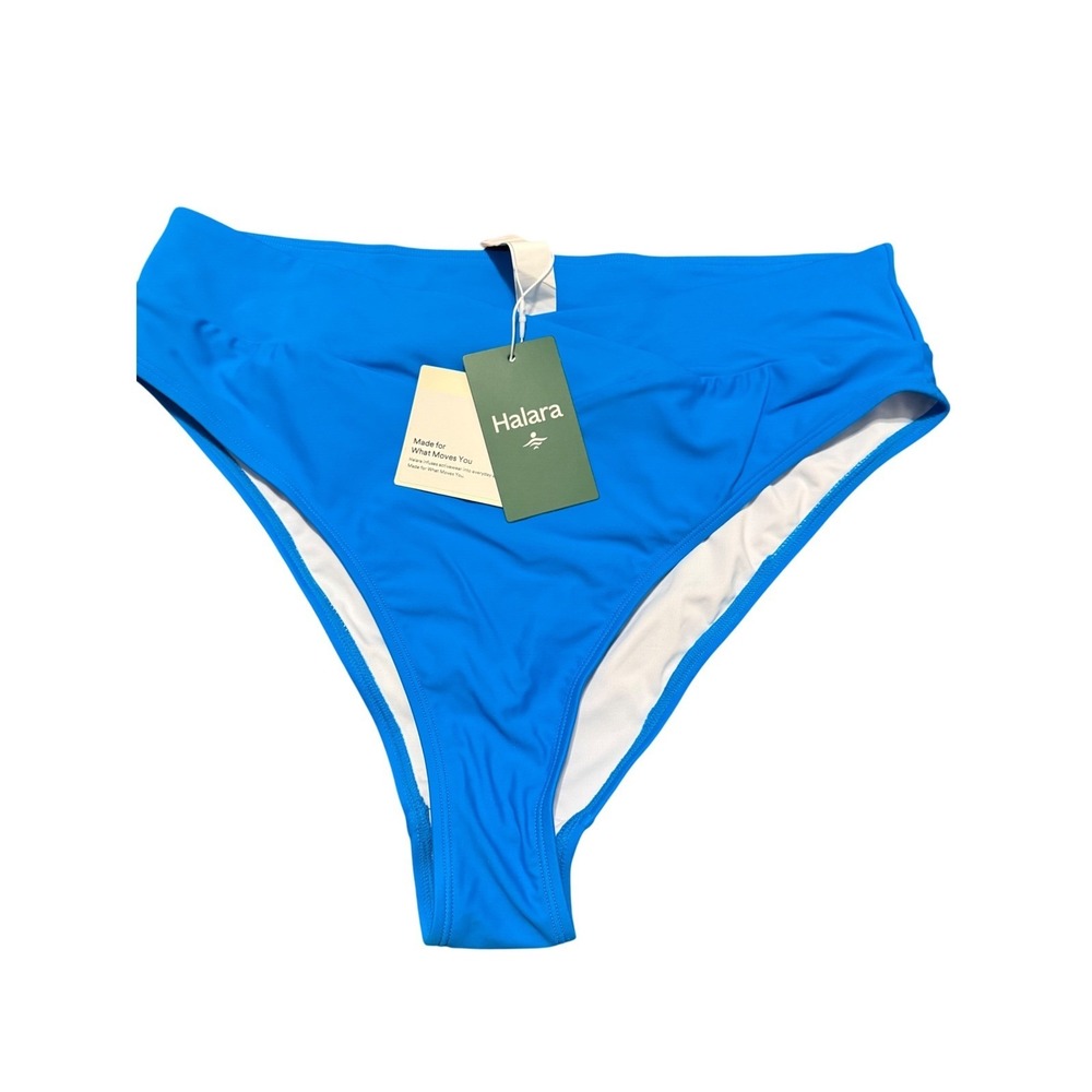 Halara Crossover High Waisted Bikini Bottoms Bright Blue Athletic Swimwear XL